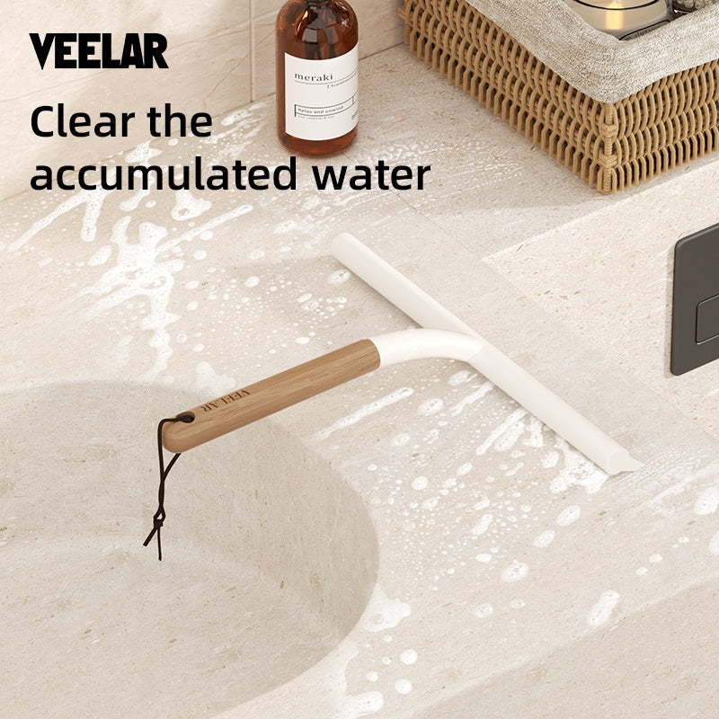 VEELAR 2026 New Beech Wood Silicone Squeegee for Home Bathroom Glass with Optional Hooks
