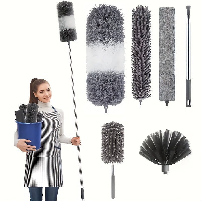 Microfiber Duster with 110.24inch Telescopic Extension Pole Kit for High Ceilings, Cleaning Fan Spider Webs, Reusable and Washable Lightweight Ceiling Fan Nets, Blinds