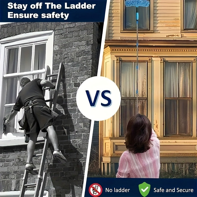 Professional Telescopic Glass Cleaning Kit (167 Inches And 72 Inches) - 2 in 1 Design | 1 Rotating Squeegee Head with Coral Fleece Cover And 4 Replacement Cloths | Durable Stainless Steel Handle | Suitable for Cleaning Indoor And Outdoor Windows And