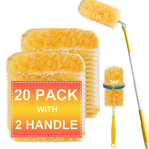 20pcs\u002F50pcs Duster Refills with 1 Extension Retractable Pole And 1 Short Handle, Suitable for Rotary Dusting Brushes, Multisurface 360° Larger Size Dusters with 4X Microfibers, Unscented Disposable Dusters for Cleaning Home, Blinds, Fans, Corners