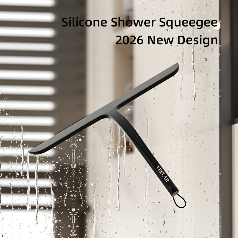 VEELAR New Extended Size 1pc Glass Squeegee, Household Window and Bathroom Cleaning Tool, Mirror, Toilet, Glass Countertop Wiper and Scraper with Hook