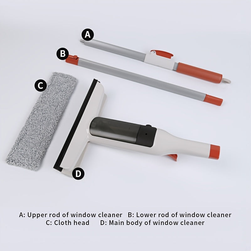 Window Cleaner with Front and Rear Wipers + Expandable Sprayer - Window Vacuum Squeegee - Complete Set Suitable for Glass, Windows, and Mirrors - Quick-Drying - Window Cleaning Tool - Car Window Cleaning Spray