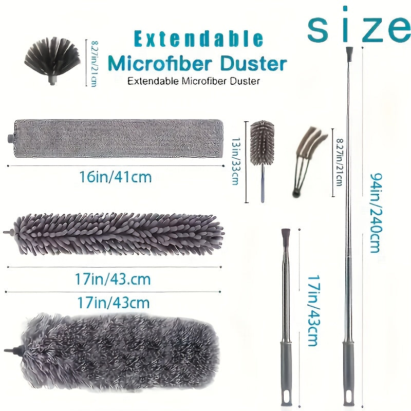 Microfiber Duster with 110.24inch Telescopic Extension Pole Kit for High Ceilings, Cleaning Fan Spider Webs, Reusable and Washable Lightweight Ceiling Fan Nets, Blinds
