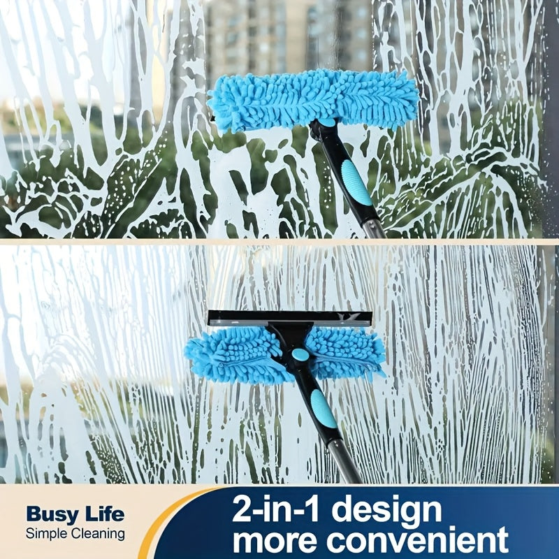 Professional Telescopic Glass Cleaning Kit (167 Inches And 72 Inches) - 2 in 1 Design | 1 Rotating Squeegee Head with Coral Fleece Cover And 4 Replacement Cloths | Durable Stainless Steel Handle | Suitable for Cleaning Indoor And Outdoor Windows And
