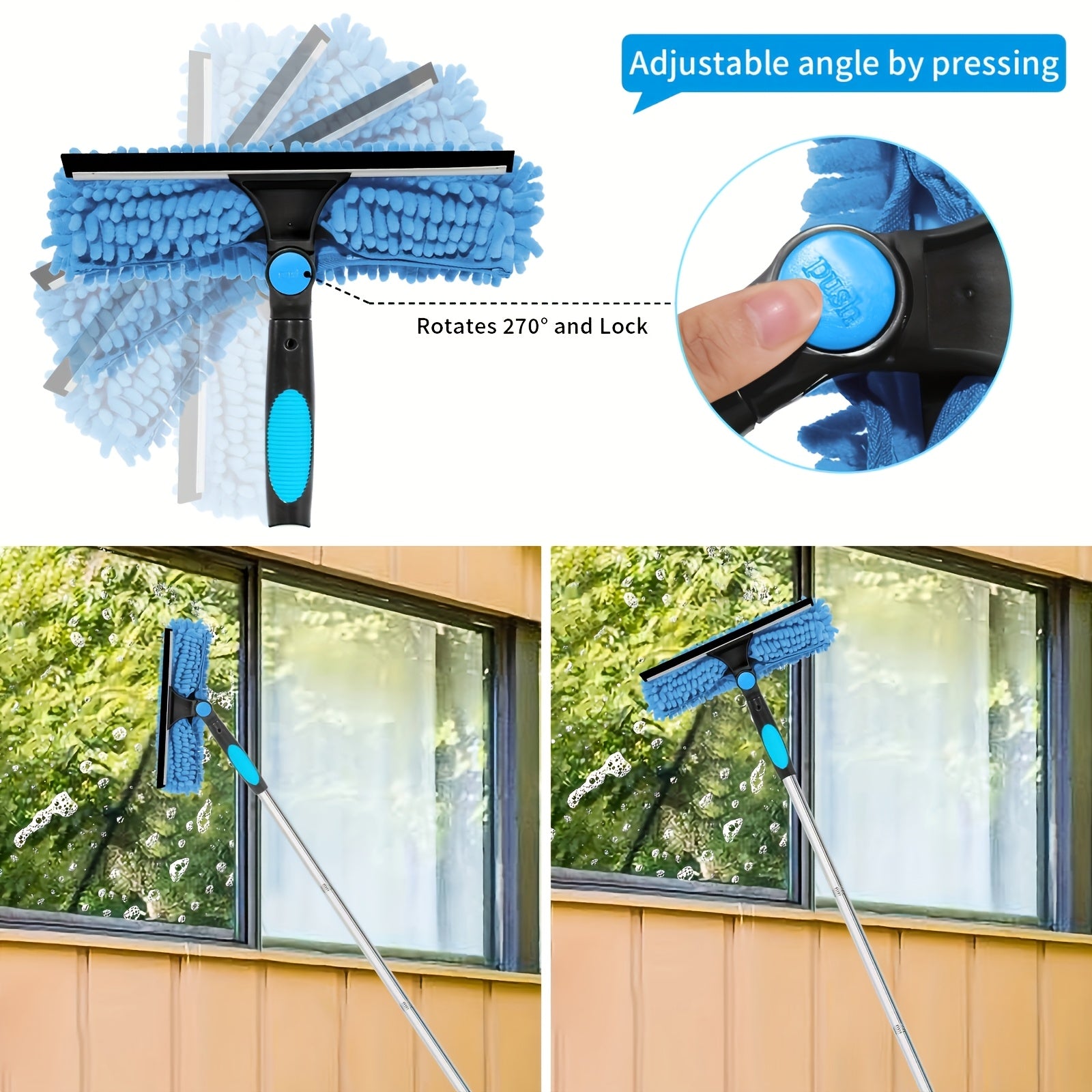 Professional Telescopic Glass Cleaning Kit (167 Inches And 72 Inches) - 2 in 1 Design | 1 Rotating Squeegee Head with Coral Fleece Cover And 4 Replacement Cloths | Durable Stainless Steel Handle | Suitable for Cleaning Indoor And Outdoor Windows And