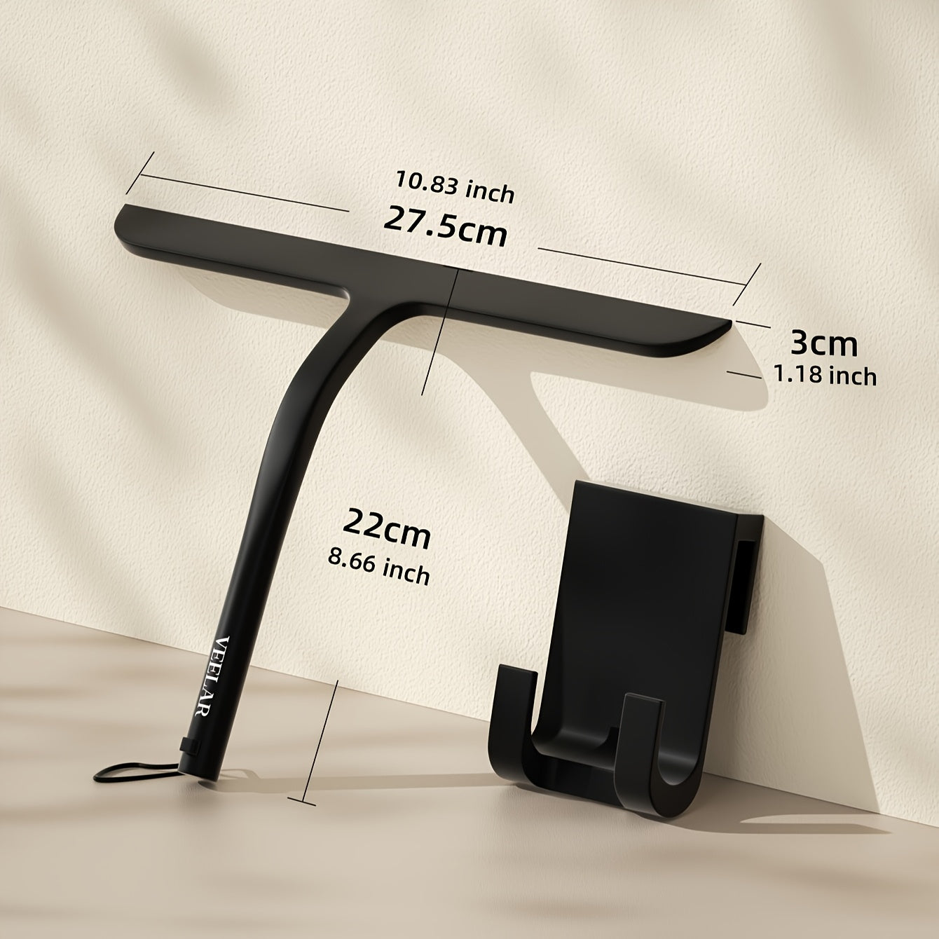 VEELAR New Extended Size 1pc Glass Squeegee, Household Window and Bathroom Cleaning Tool, Mirror, Toilet, Glass Countertop Wiper and Scraper with Hook