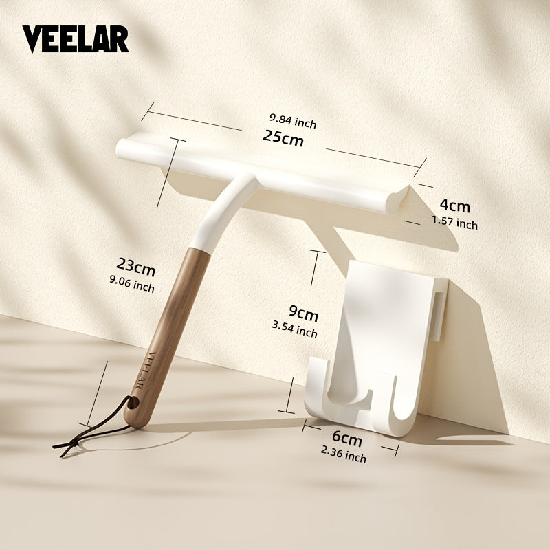 VEELAR 2026 New Beech Wood Silicone Squeegee for Home Bathroom Glass with Optional Hooks