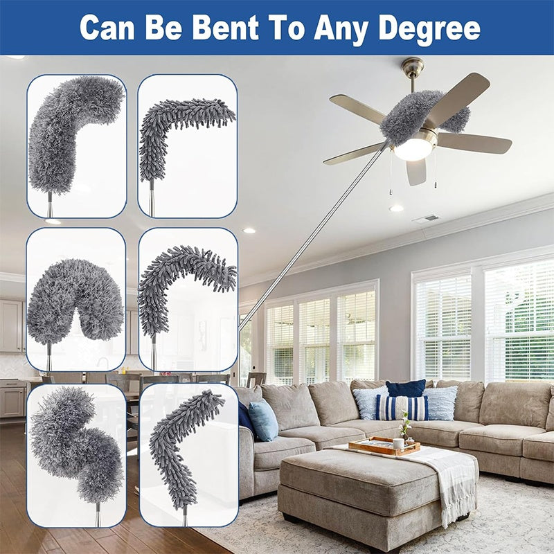 Microfiber Duster with 110.24inch Telescopic Extension Pole Kit for High Ceilings, Cleaning Fan Spider Webs, Reusable and Washable Lightweight Ceiling Fan Nets, Blinds