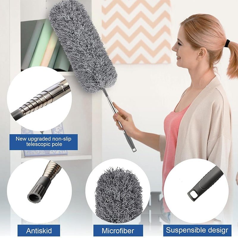 Microfiber Duster with 110.24inch Telescopic Extension Pole Kit for High Ceilings, Cleaning Fan Spider Webs, Reusable and Washable Lightweight Ceiling Fan Nets, Blinds