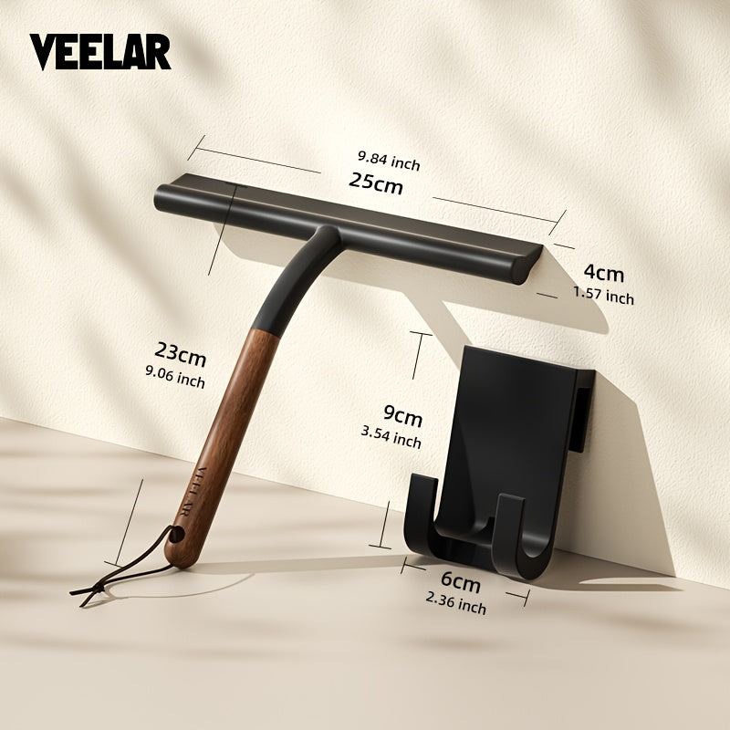 VEELAR 2026 New Beech Wood Silicone Squeegee for Home Bathroom Glass with Optional Hooks