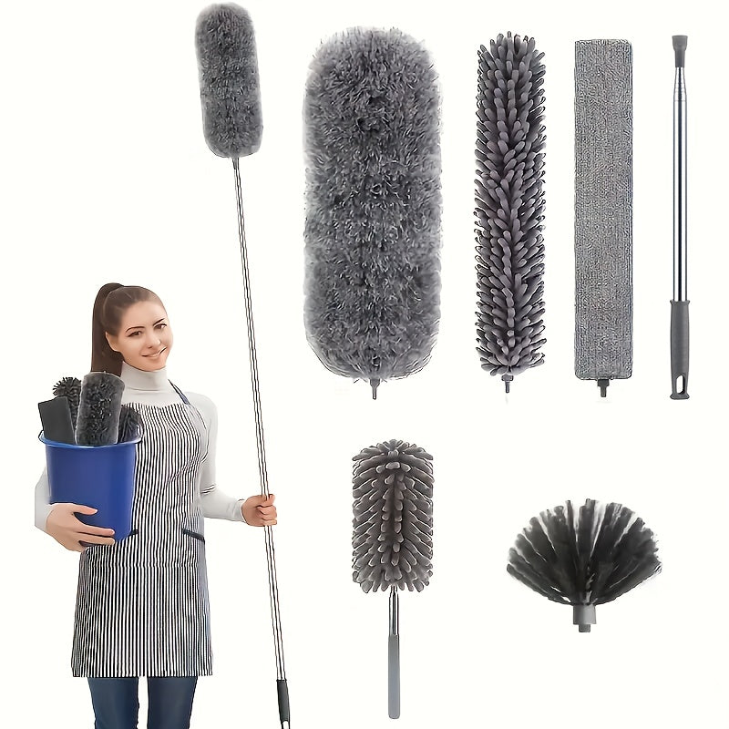 Microfiber Duster with 110.24inch Telescopic Extension Pole Kit for High Ceilings, Cleaning Fan Spider Webs, Reusable and Washable Lightweight Ceiling Fan Nets, Blinds