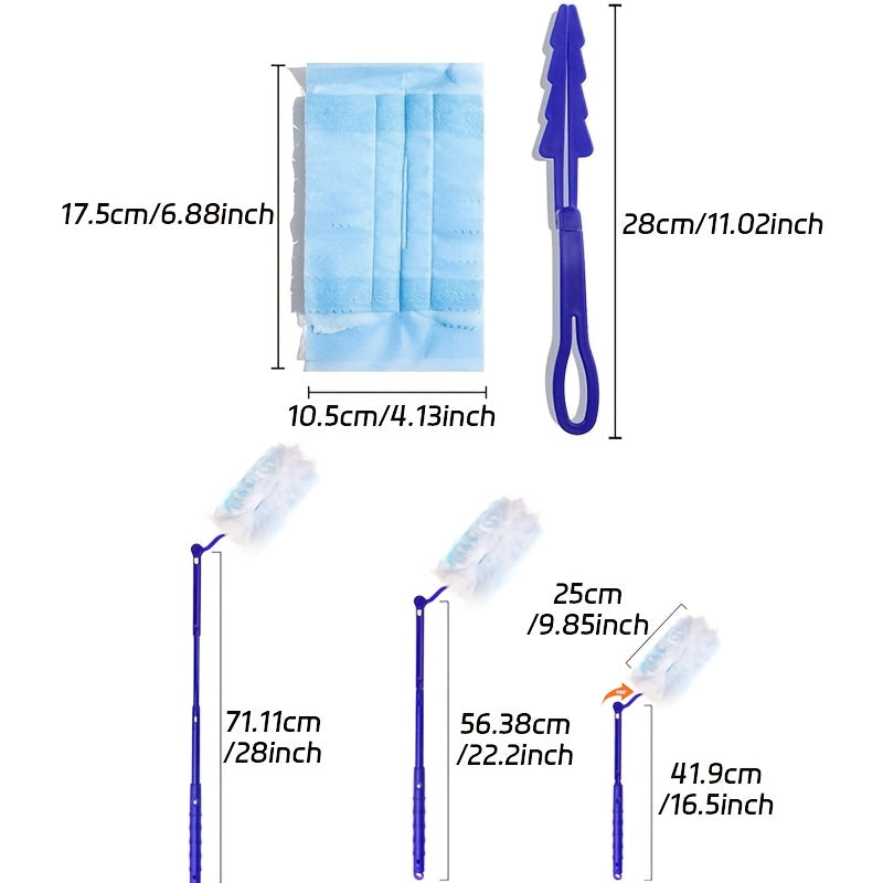 Disposable Duster Wish a Long Handle Plus a Short Handle, Count Duster Refills,Blue and White, Home Cleaning, Dust Removal, Compact Design, Easy Grip, Sturdy Material, Durable Construction, Handheld Duster, Dusting Wand, Home Cleaners, Allergy Sufferers