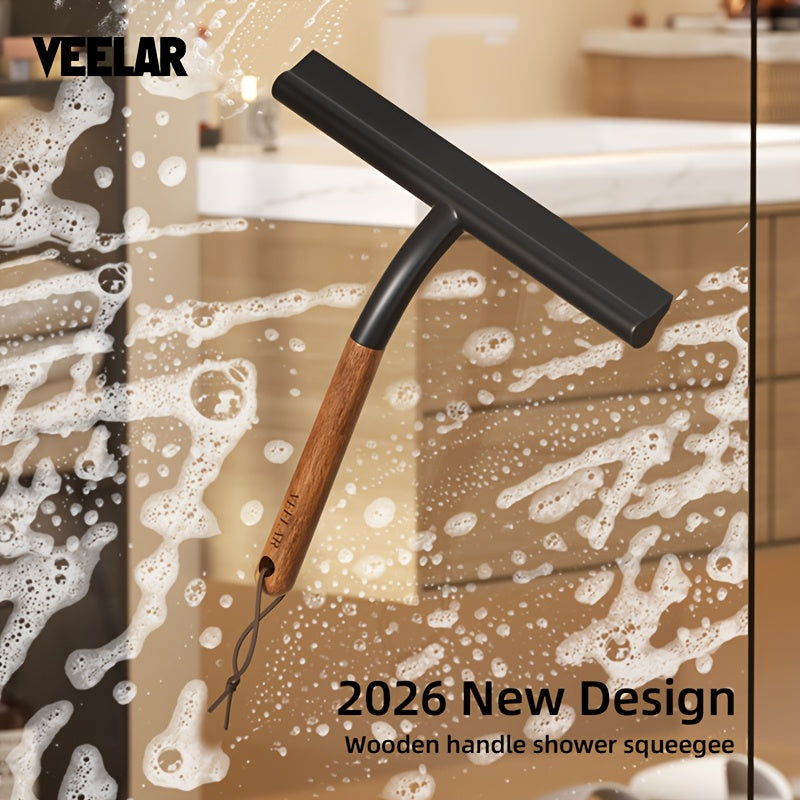 VEELAR 2026 New Beech Wood Silicone Squeegee for Home Bathroom Glass with Optional Hooks