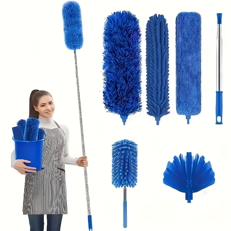 Microfiber Duster with 110.24inch Telescopic Extension Pole Kit for High Ceilings, Cleaning Fan Spider Webs, Reusable and Washable Lightweight Ceiling Fan Nets, Blinds